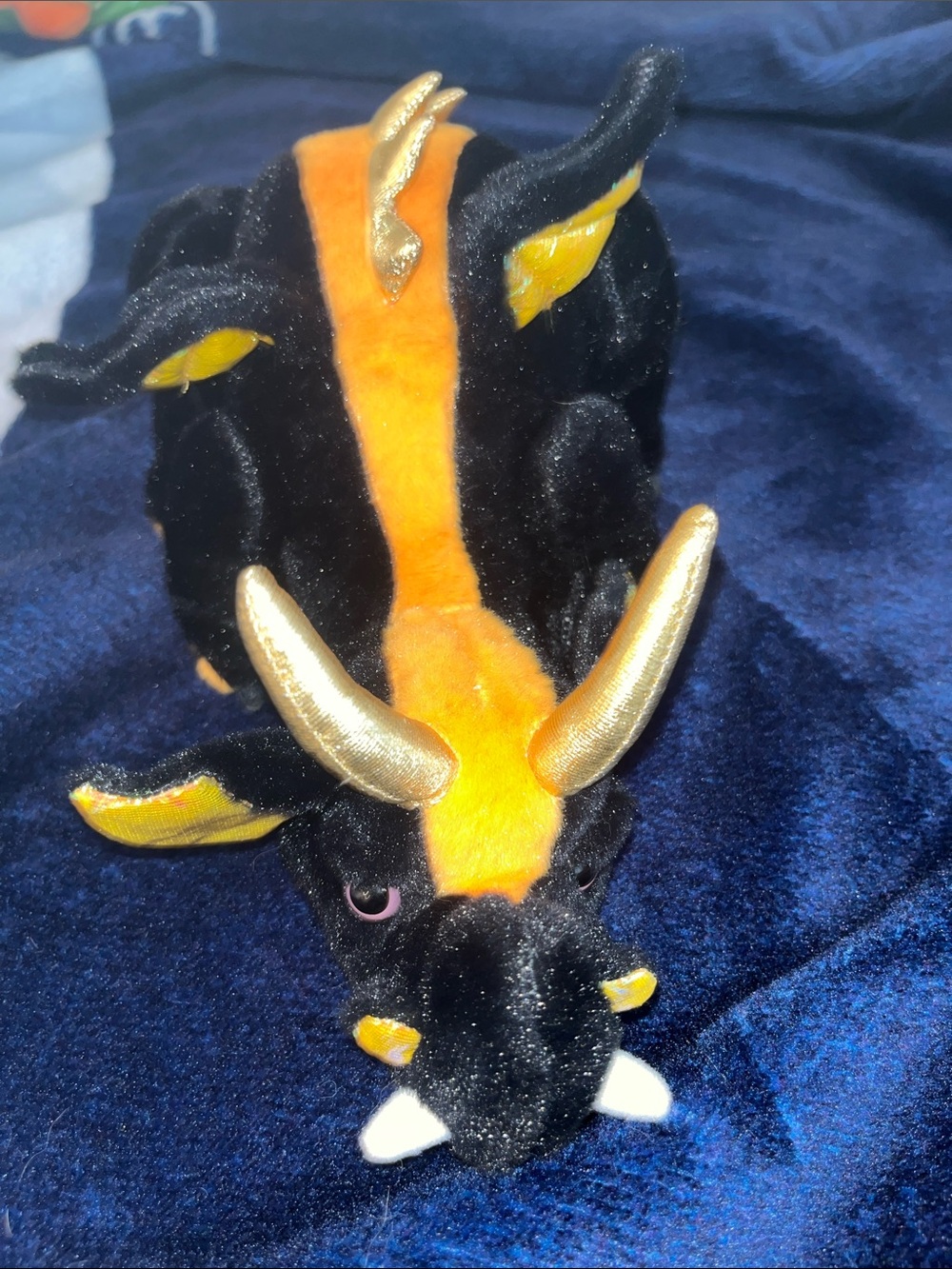 GANZ Black Plush Dragon with Gold and Orange Accents